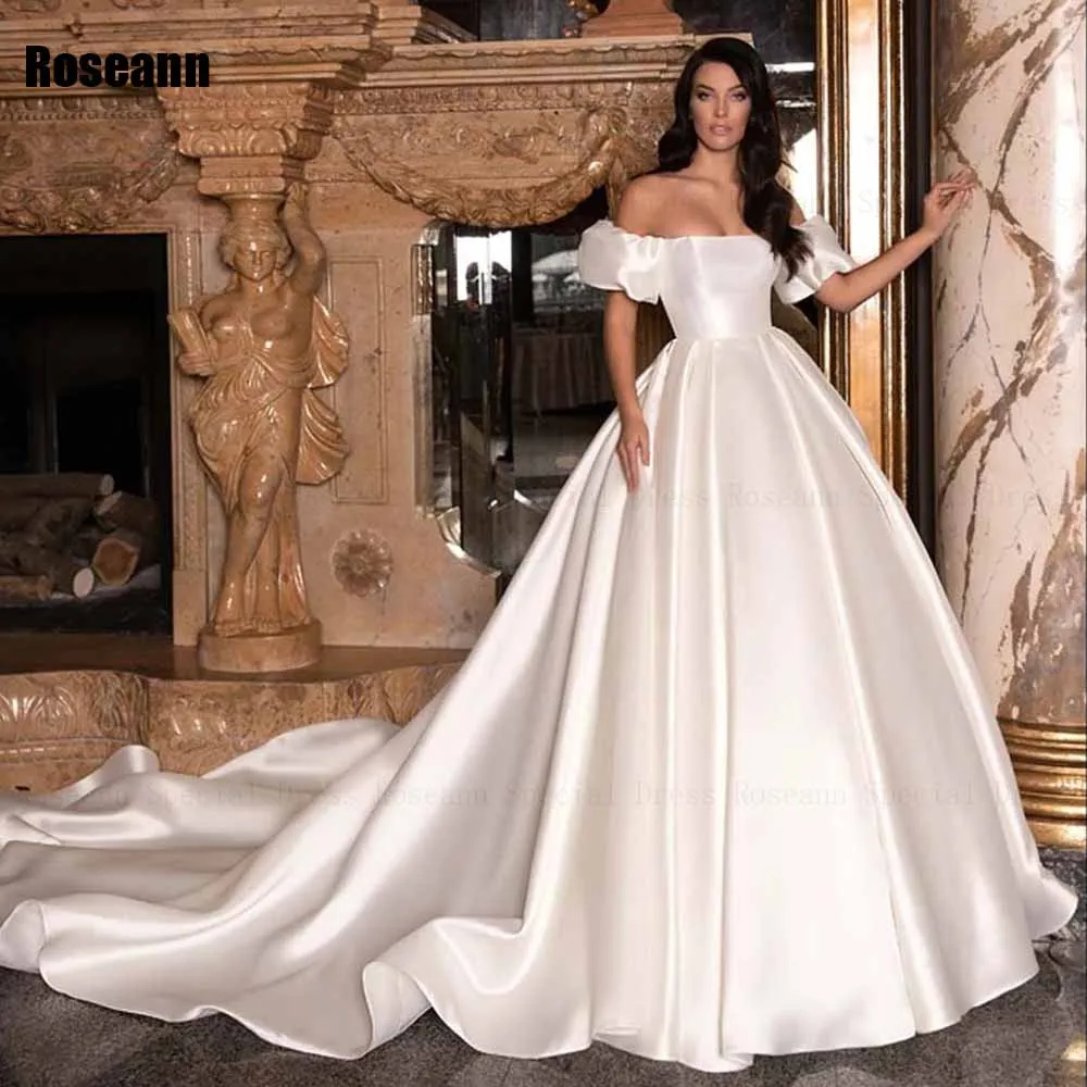 

2024 New Design A-line Wedding Dress Off-The-Shoulder Draped Pleat Satin Open Back Bride Dresses Floor Length robe de mariée