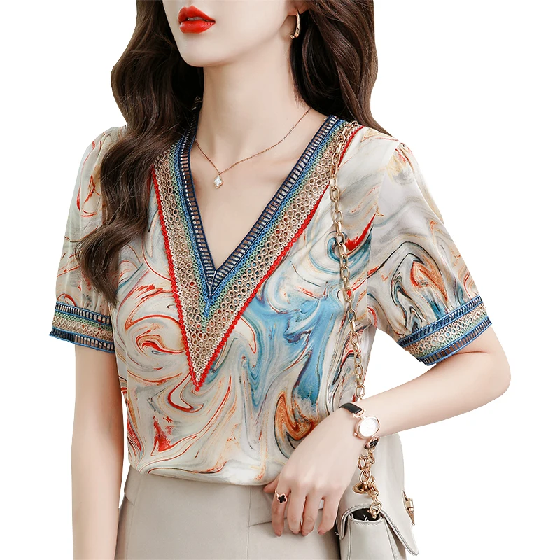 

Темпераментная шелковая рубашка Холи, женская летняя новая маленькая верхняя одежда без подкладки, модная рубашка с принтом