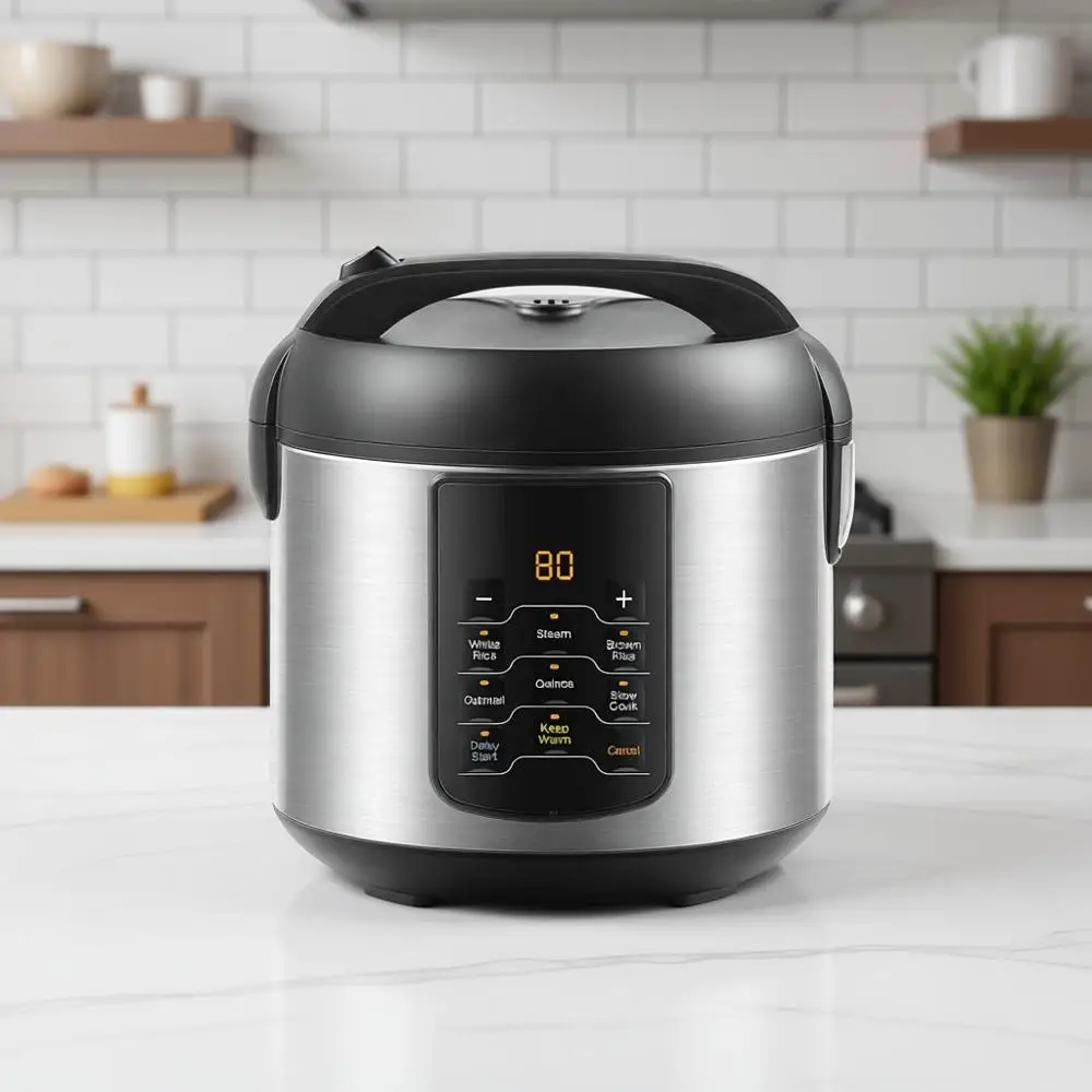 

Compact Rice Cooker, 6-in-1 Stainless Steel Multi Cooker, Slow Cooker, Steamer, Saute, Warmer, 2 QT, 8 Cups Cooked (4 Cups Uncoo