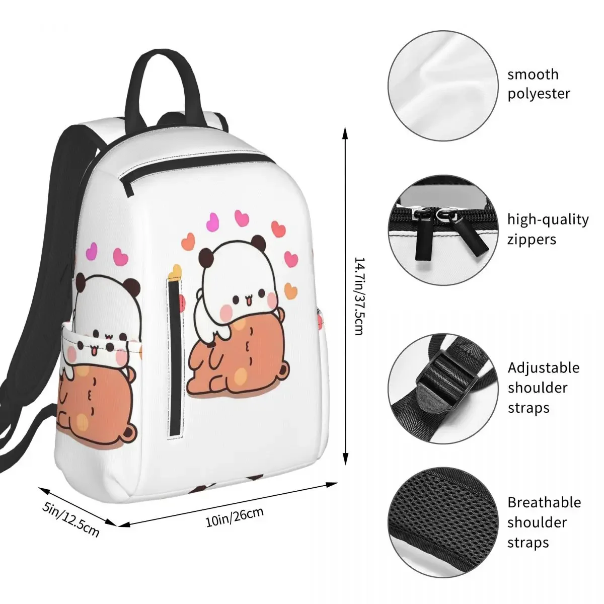 Peach And Goma Bubu Dudu Balloon Student Backpack School Bag Hiking Travel Daypack for Boys Girls Bookbag Shoulder Bags