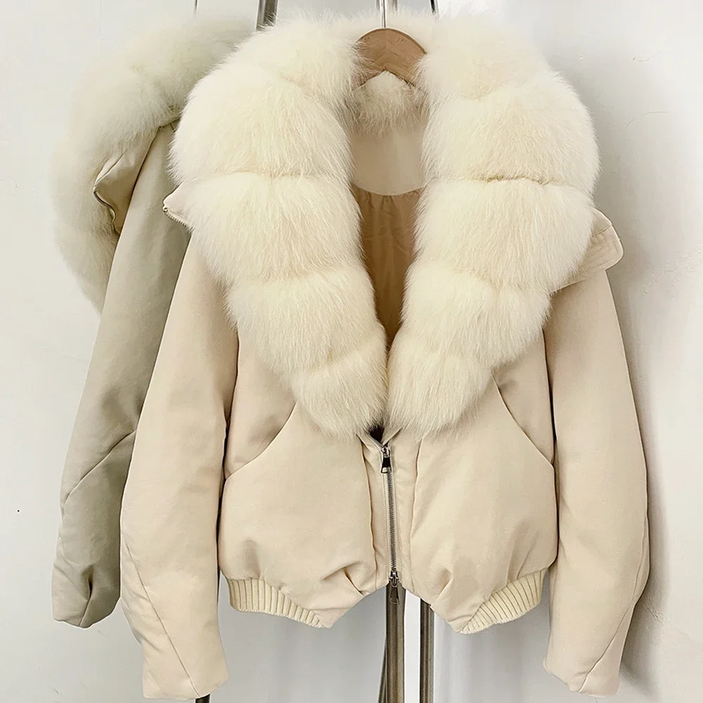 OFTBUY Daunen-Bomberjacke Neue Luxus-Waschbärpelz-Pufferjacke Damen Großer Echter Fuchspelzkragen Daunenjacke für Frauen – Detail 33