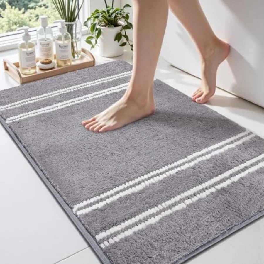 

Bathroom Rugs 17x24 Extra Soft Absorbent Bath Mat Chenille Non Slip Shower Mat Rubber Backing Machine Washable Bath Mats for Ba