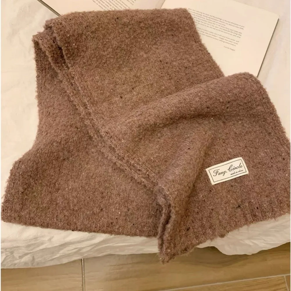 

Зимний теплый вязаный шарф из смеси шерсти, однотонный ветрозащитный термотеплый шарф для шеи, утепленный женский длинный шарф