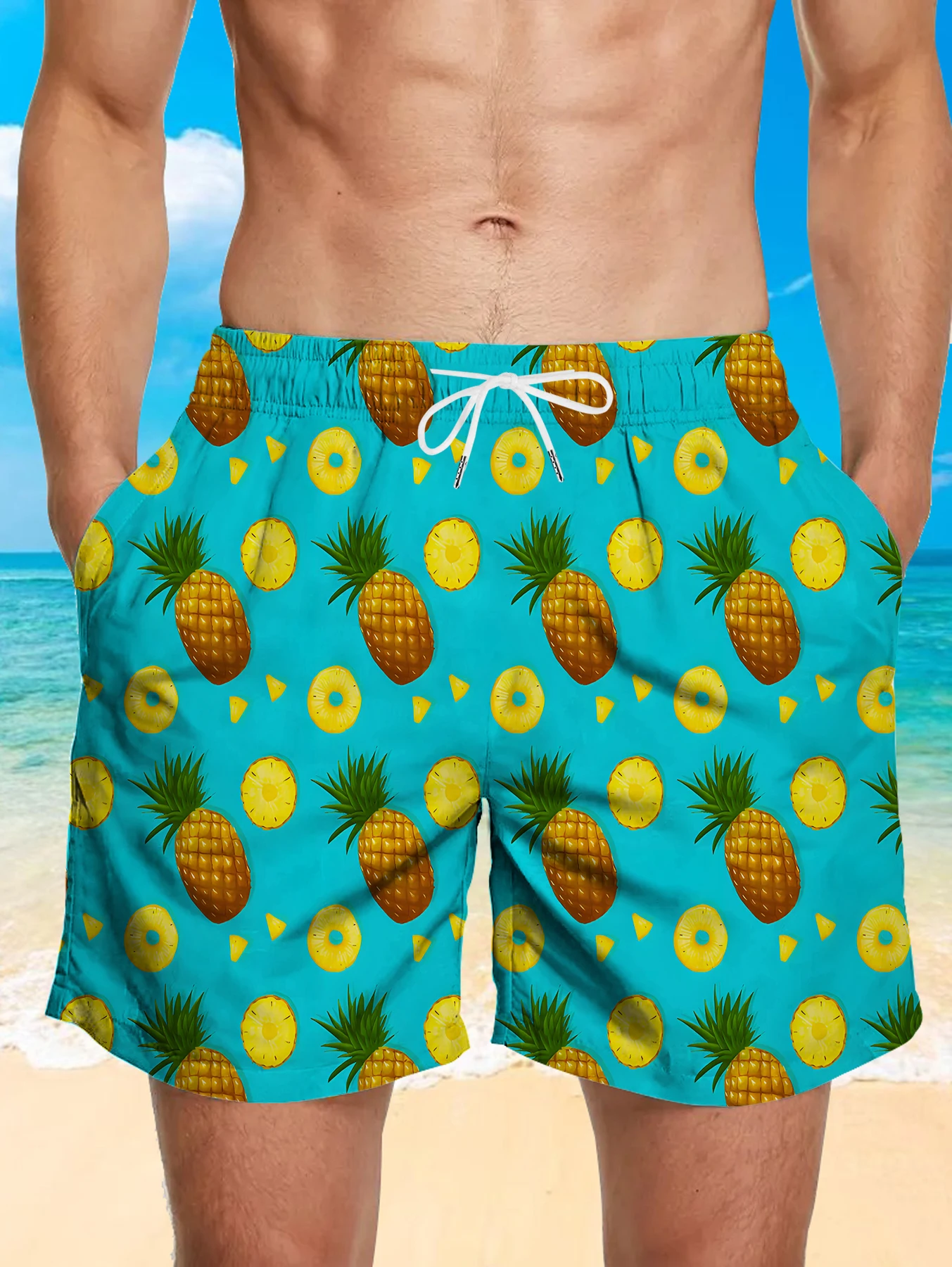 

Fashion Digital Full Print Beach Pants Men Lightweight Quick Dry Casual Shorts