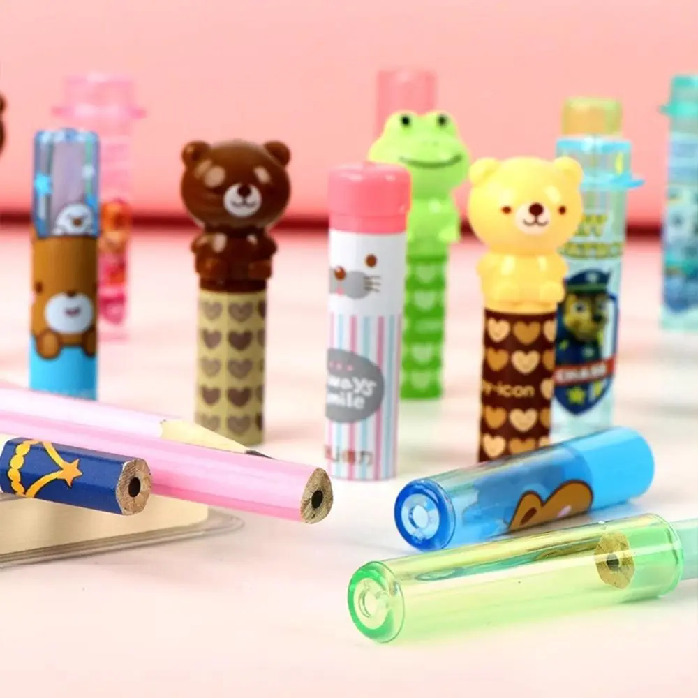 4Pcs Kawaii Pencil Protector Pencil Protective Cover Bear Frog Plastic Pencil Cap Building Block Pen Lid Prize Gifts