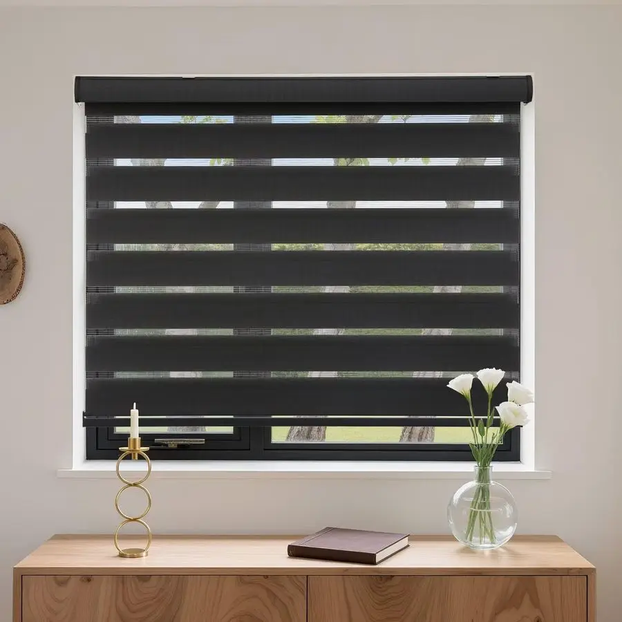 Cordless Zebra Blinds with FreeStop Function Dual Layer Light Filtering amp Privacy Sheer Shades for Day and Night Easy Install view 2