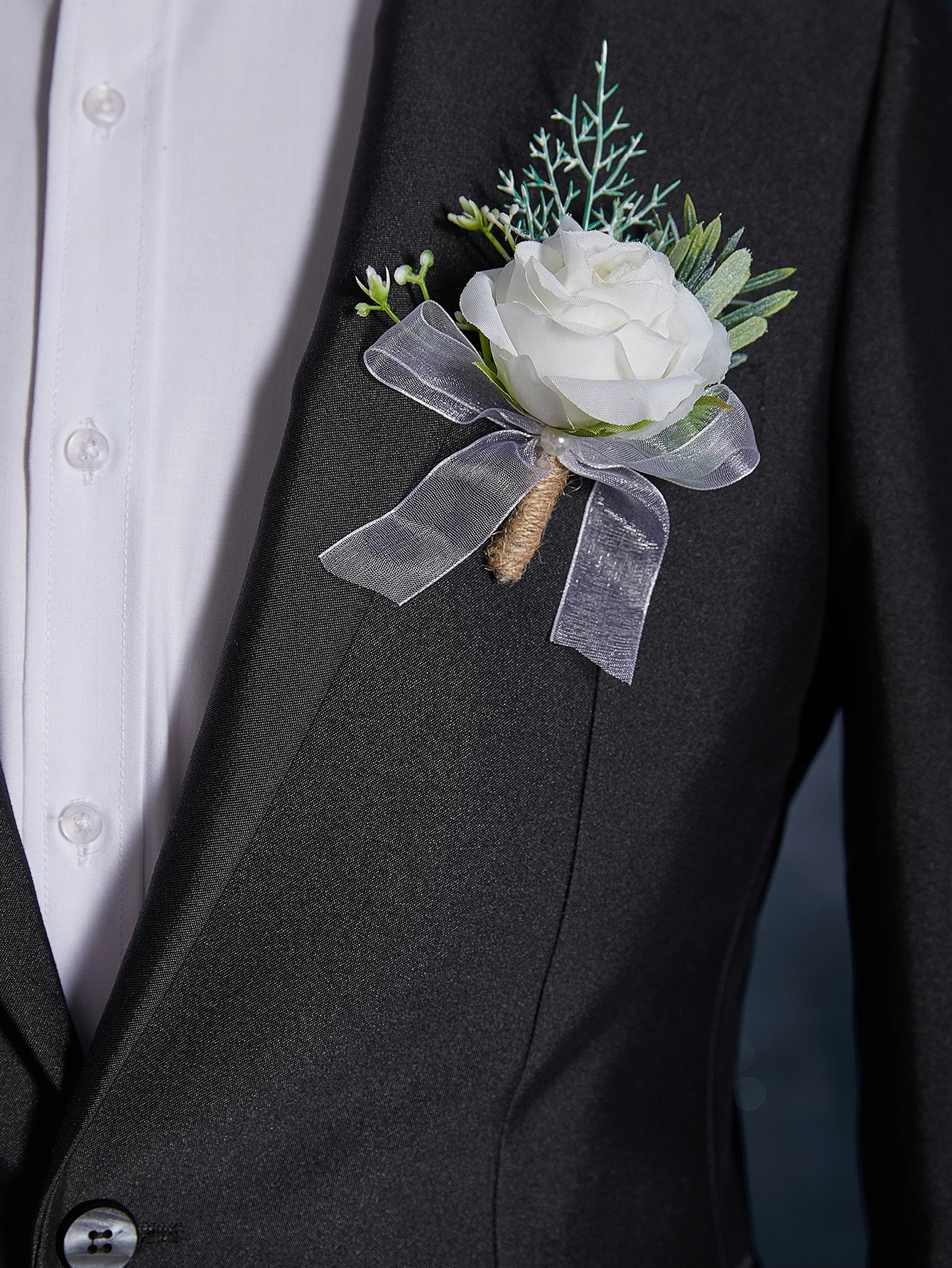 6 قطعة العاج الاصطناعي الفاوانيا ارتفع المعصم الصدار اليدوية العروس معصمه الرجال العروة للعريس حفل زفاف حفلة موسيقية البدلة #3