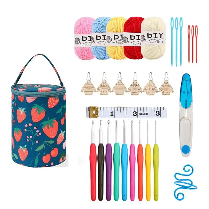 

AA63 HOT Crochet Hook Set Crochet Bag Crochet Hooks Portable Yarn Crochet Kit Knitting Needles Yarn Storage Organizer