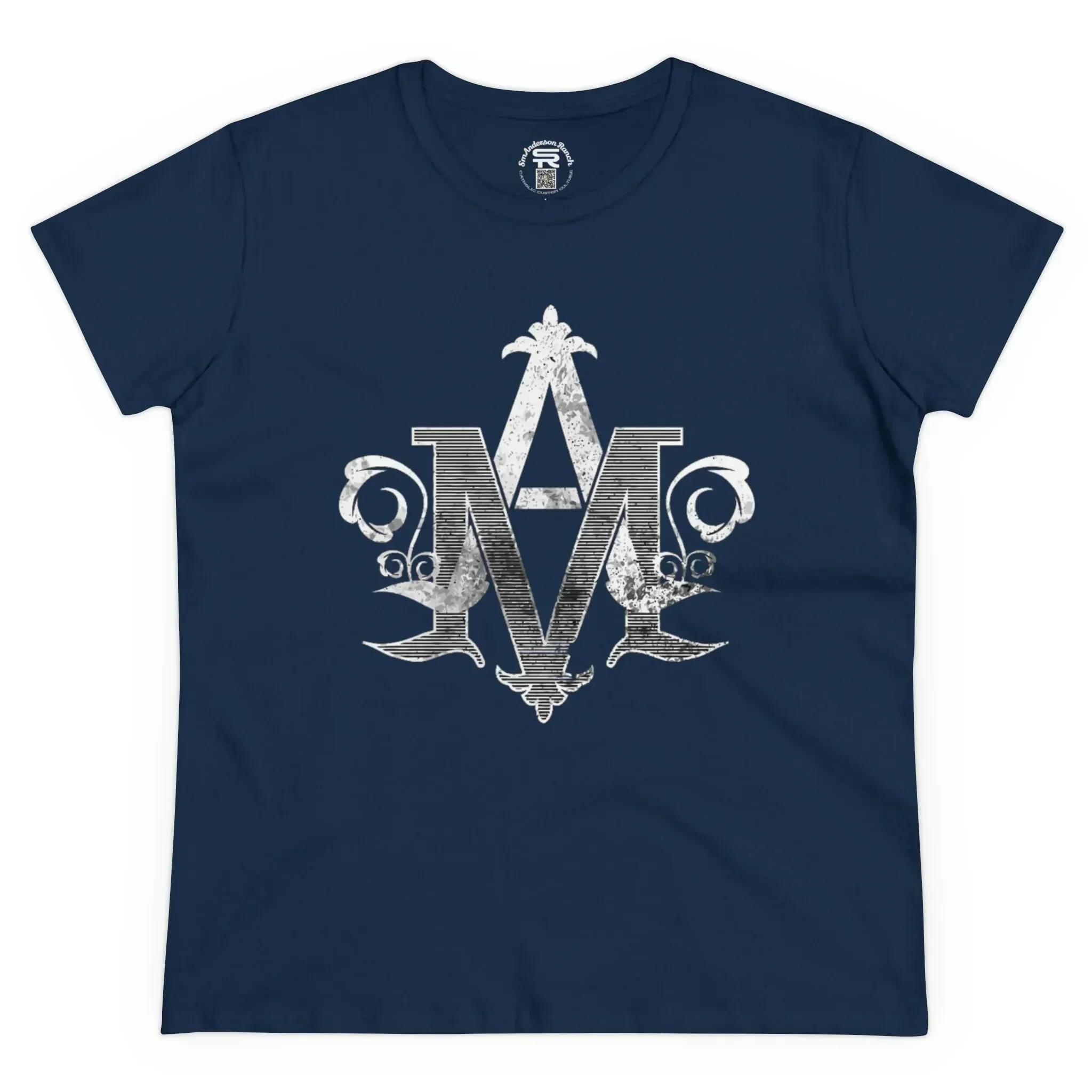 T-shirt en coton mi-lourd pour femmes Ave Maria Mary Auspice SR, t-shirt religieux catholique chrétien traditionnel