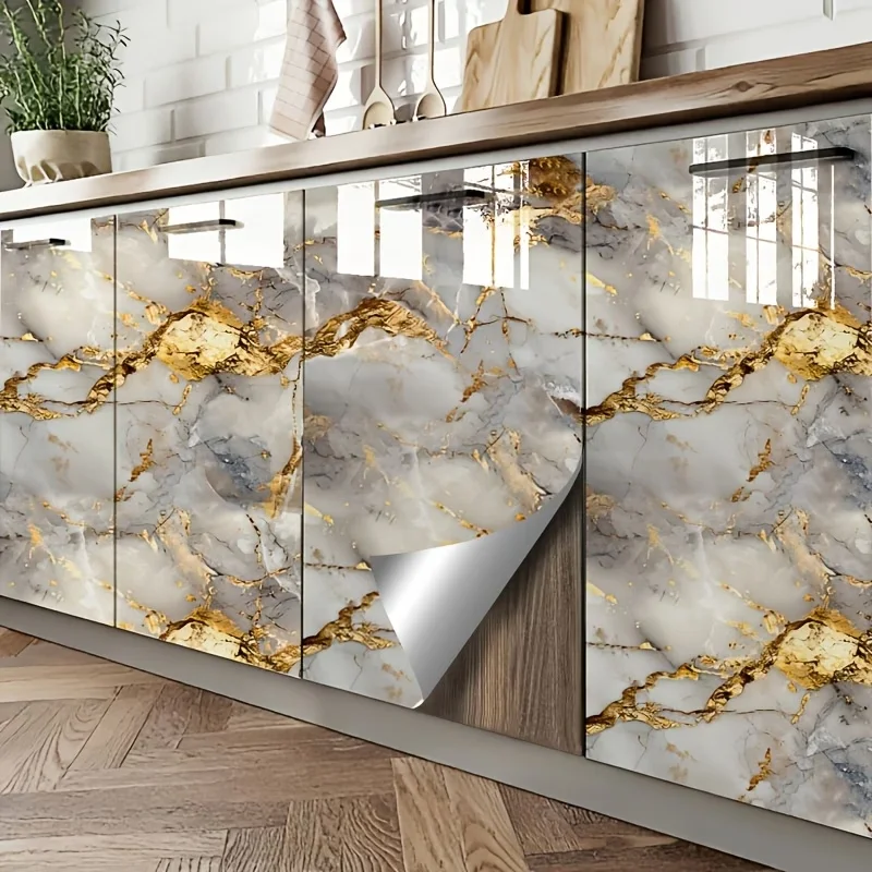 Faux-Marble Waterproof PVC Wall Sticker An Ideal Choice For Renovating Tiled Bathroom Walls And Decorating Countertops.