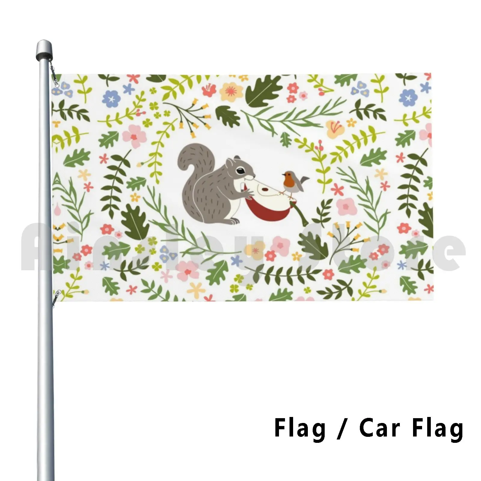 Friendship Squirrel-Robin _ Bgwhite Outdoor Decor Flag Car Flag Friendship Wildlife Squirrel Share Food Robin Erithacus