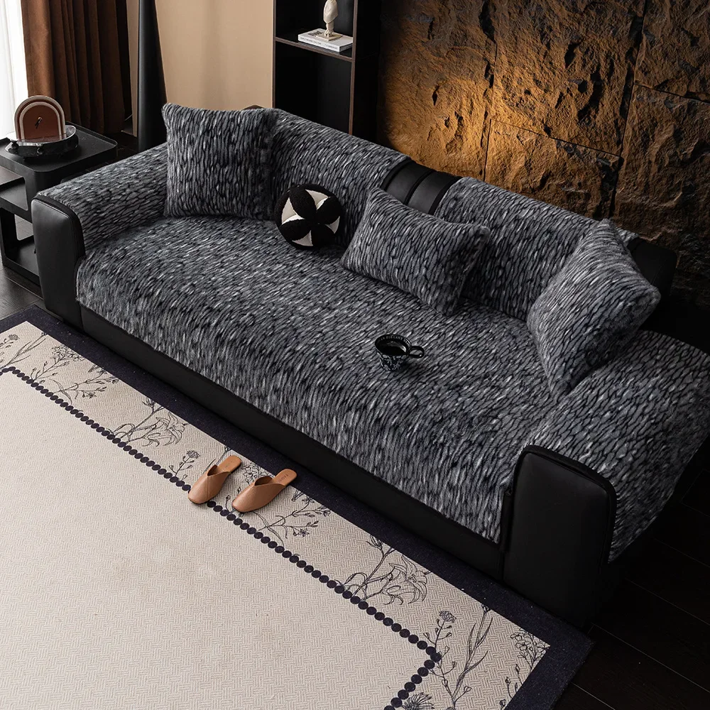 Luxury Soft Sofa Cover for Living Room Non-Slip Solid Thick Sofa Cushion Mat Simple Style Plush Sofa Towel Home Couch Decor