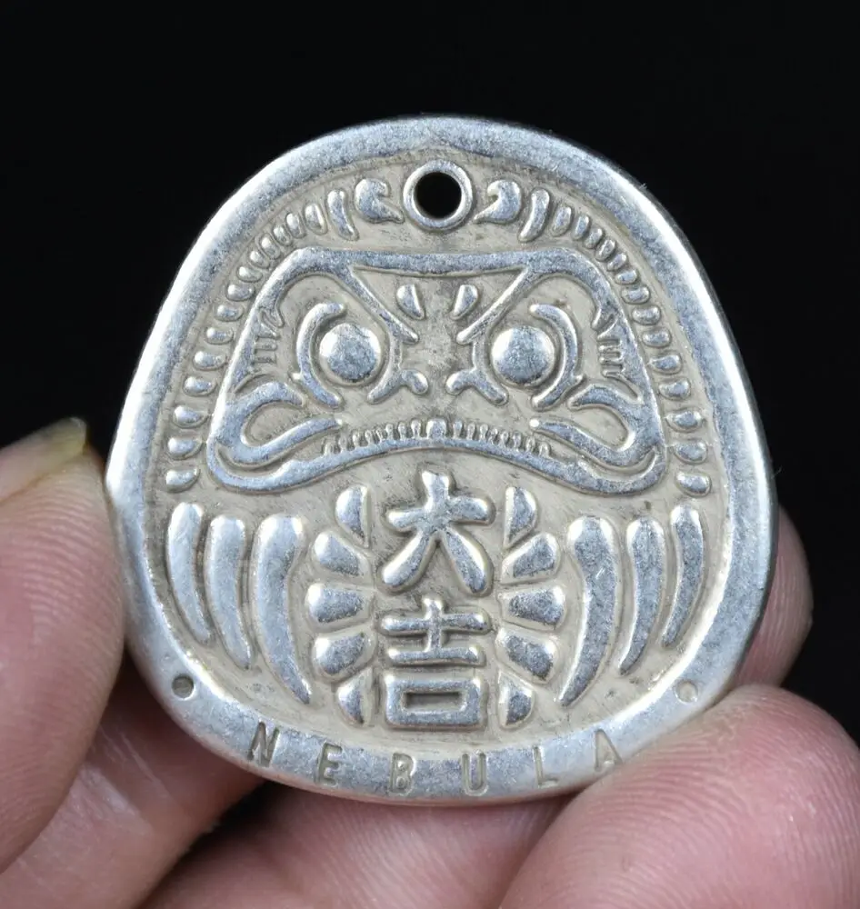 

3.5CM Rare Old Chinese Miao Silver Feng Shui Lion Beast Head Amulet Pendant