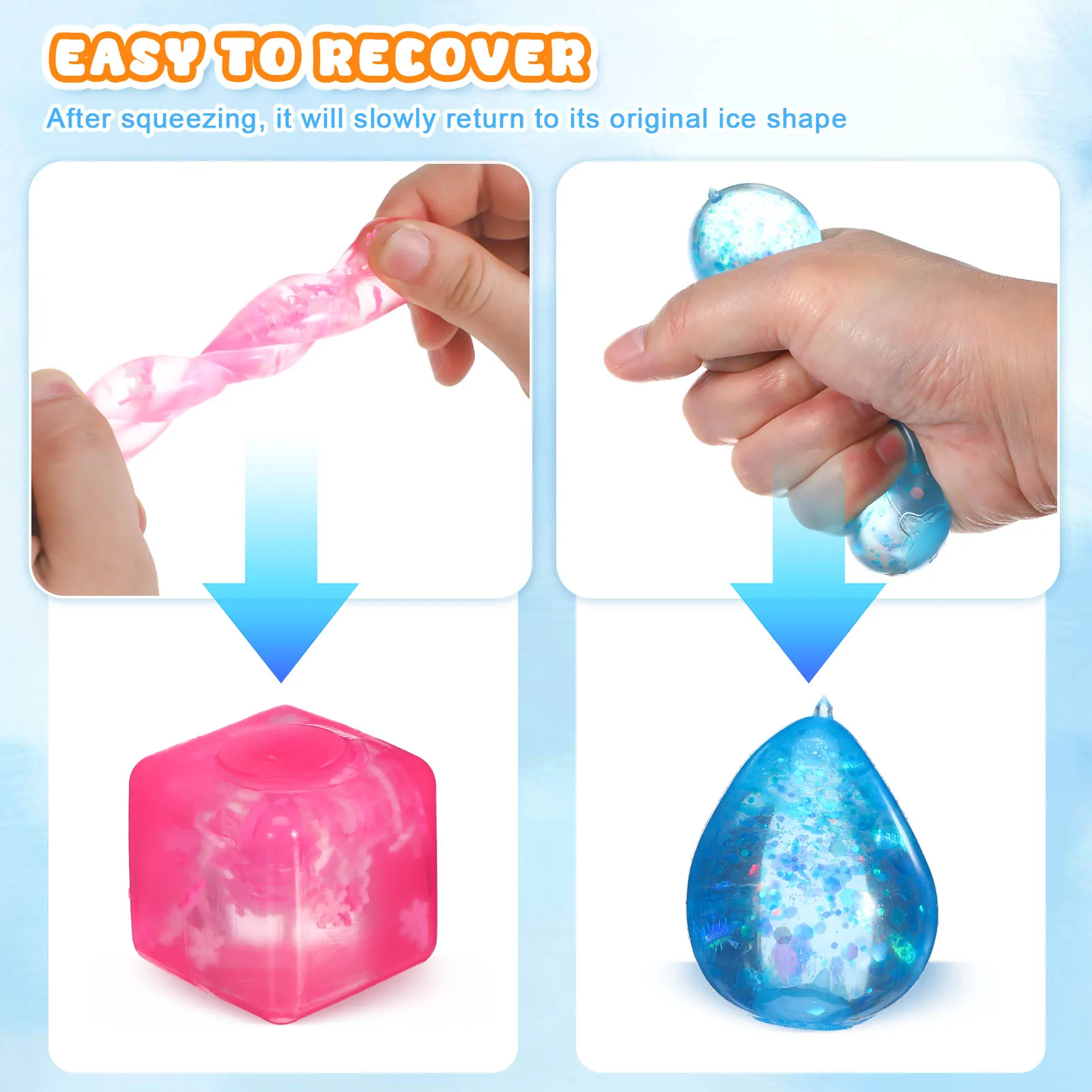 8 Uds. De cubitos de hielo blandos para el estrés para niños, alivio sensorial de la ansiedad, regalo de terapia para apretar a mano para adolescentes y adultos