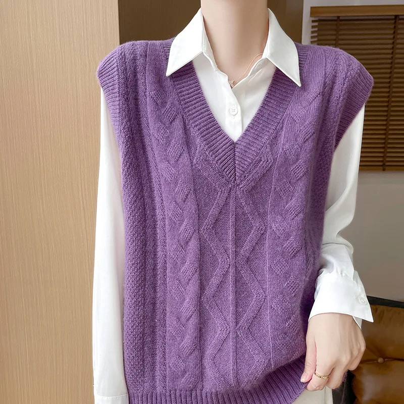 2024 Autumn and Winter New Manufacturers Strictly Choose Wool Heavy Industry Jacquard Vest Women's Knitted Sleev