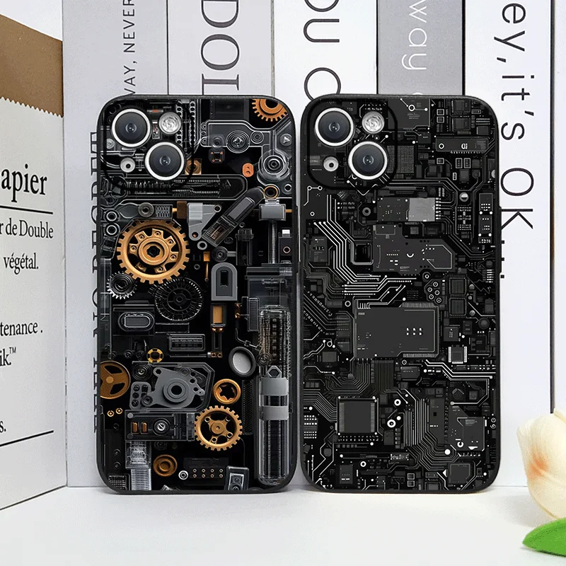 2D Imitation Circuit Board Pattern Phone Case for IPhone 17 16 12 11 14 13 15 Pro Max Mini X XS XR 7 8 14 Plus Soft Cover Fundas