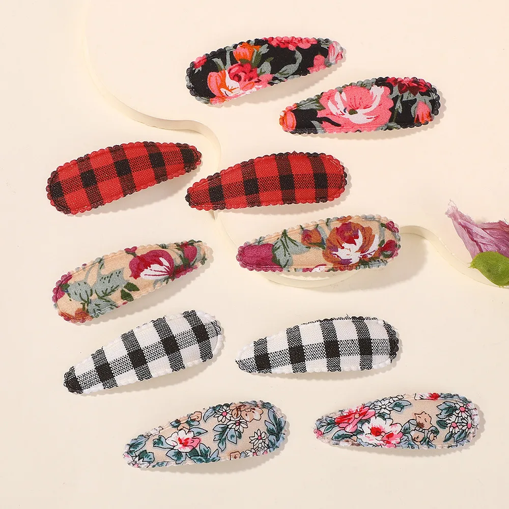 20 قطعة لون عشوائي الطفل BB مشبك شعر القطن زهرة ليوبارد طباعة بوبي دبوس الشعر الدانتيل الحلو عادي مخطط الفتيات أغطية الرأس هدية