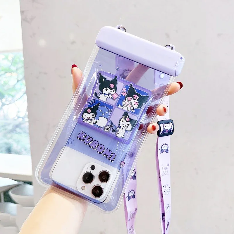 

Sanrio MyMelody Cinnamoroll Kuromi Mobile Phone Waterproof Bag Kawaii Swimming Touch Screen Hanging Neck Rainproof Phone Case