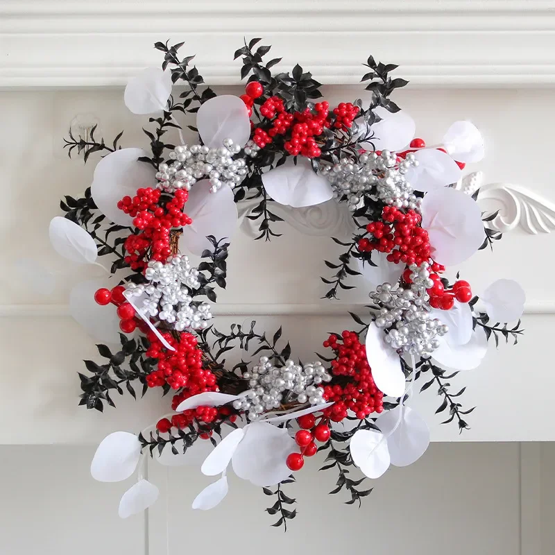 For Christmas Red Fruit Wreath Door Hanging Decoration Props Mall Holiday Dead Branch Berry Wreath Window Pendant