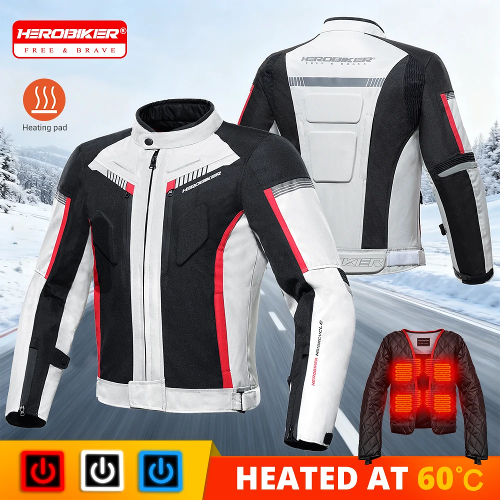 Heated Jacket Men for Motorcycle Riding Waterproof Off-road Motorbike Racing Jacket CE Protective Gear Winter Outdoor Activities