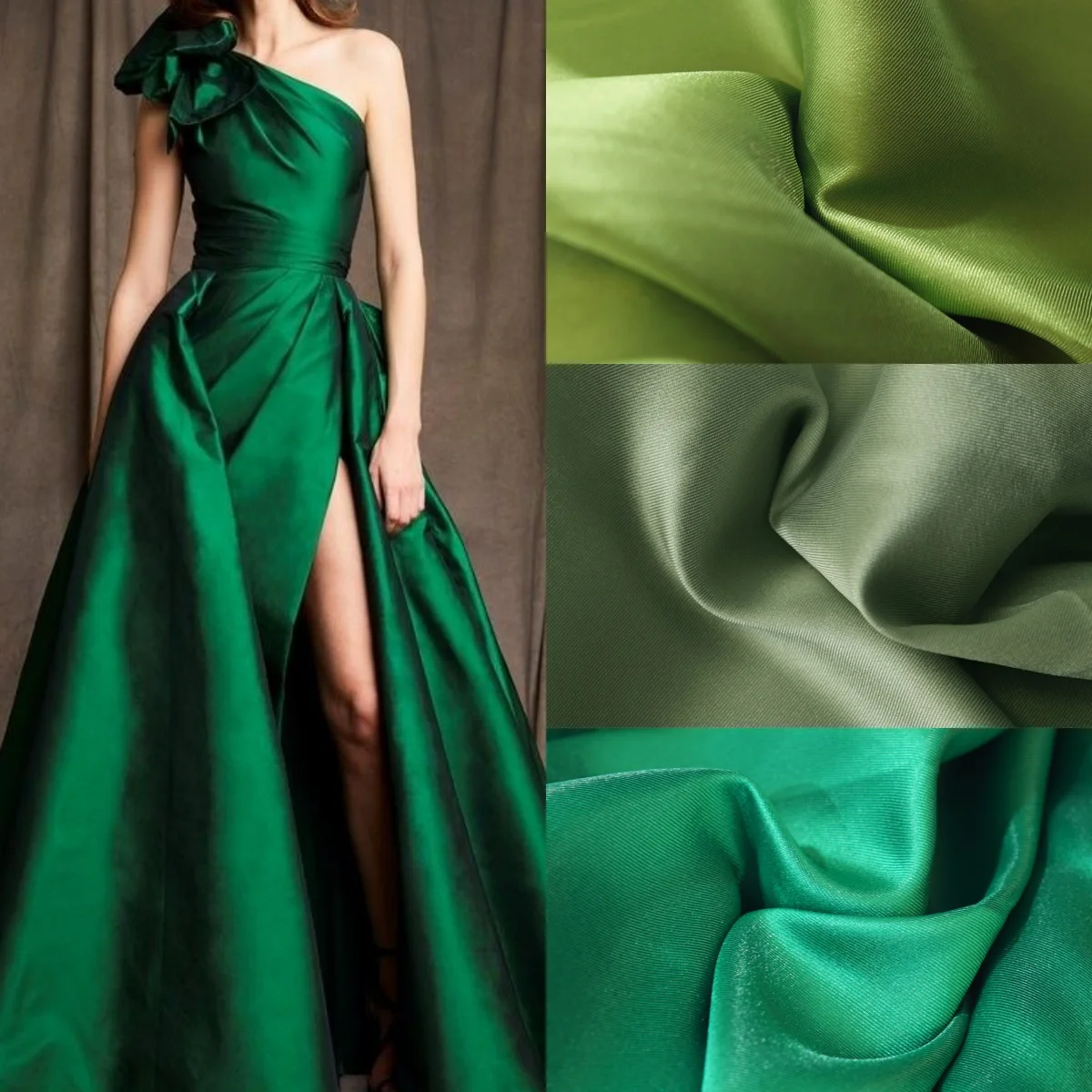 

Green series Mikado satin fabric bridal gowns ribbon DIY sewing twill satin fabrics for sewing