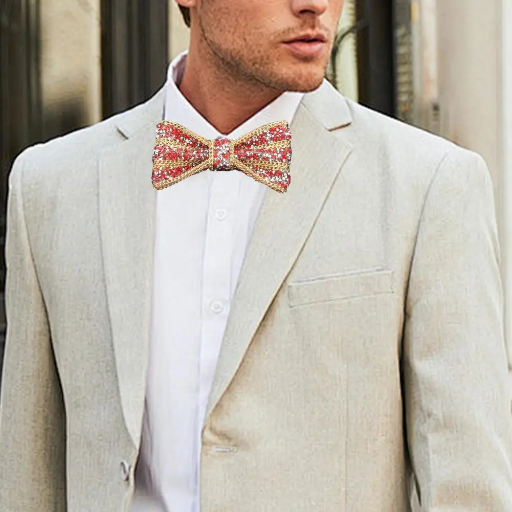 Bow Tie Gift Bow Tie Collar Clip Men's Adjustable Bow Tie Shiny Rhinestone Neck Accessory Formal Wedding Groomsmen Business