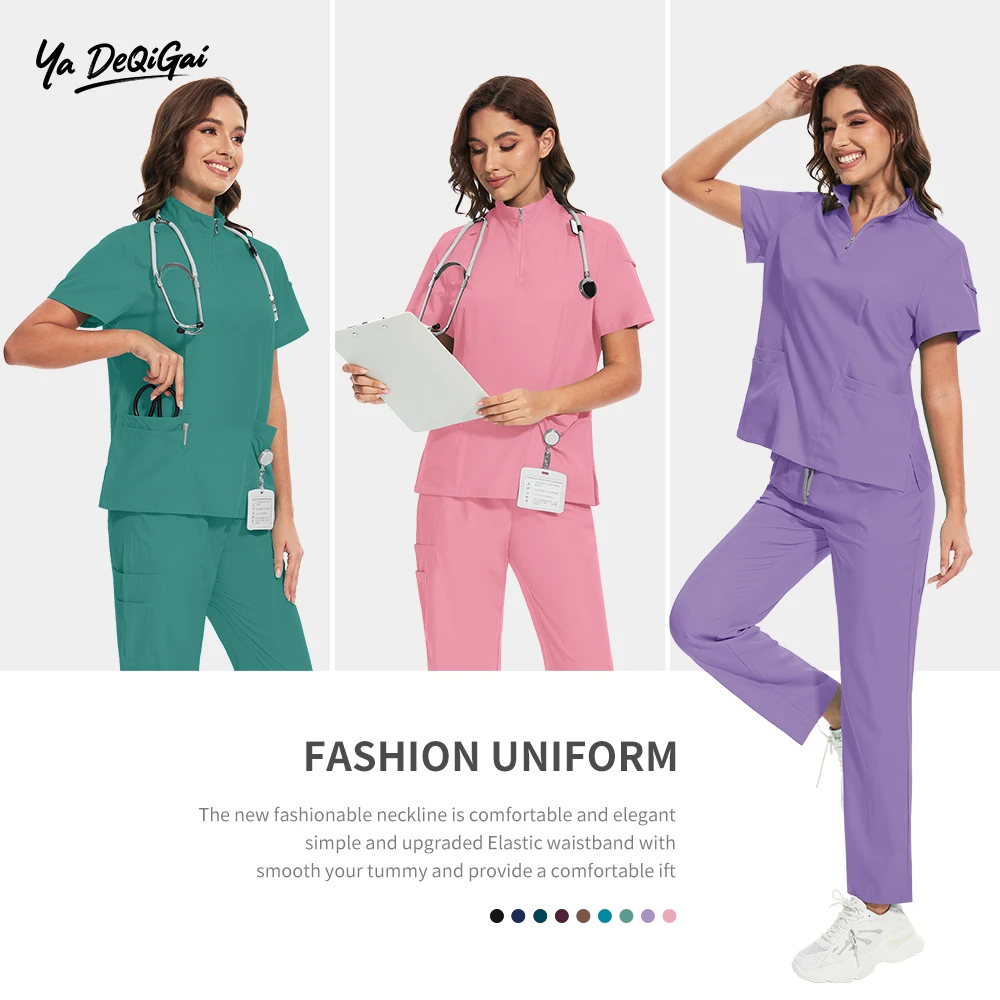 Uniformes médicaux, ensemble de frappes d'infirmière pour femmes, haut à manches courtes, pantalon droit, vêtements de travail pour médecin d'hôpital, uniforme de travail pour chirurgie dentaire orale