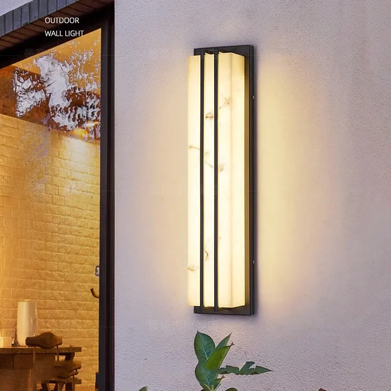 Modern Stainless Steel LED Wall Light Waterproof IP65 85~265V Lmitated Marble Porch Lamp For Outdoor street path sconce Lighting