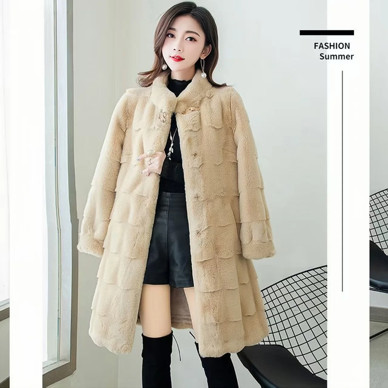 Autumn Winter Women's Faux Fur Coat New Mid-length Faux Mink Coat Large Size Loose Soft Comfortable Fur Jacket