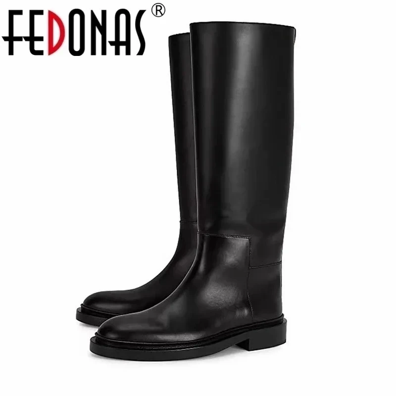 FEDONAS 2024 INS Women Knee High Boots Genuine Leather High Heeled Autumn Winter Warm Shoes Woman Snow Motorcycle Boots Shoes