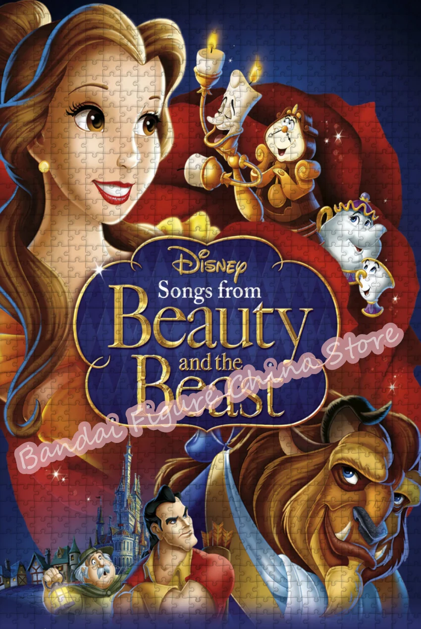 Jigsaw Puzzles Disney Anime 300/500/1000 Pieces Beauty and The Beast Cartoon Print Puzzle for Kids Decompress Educational Toys