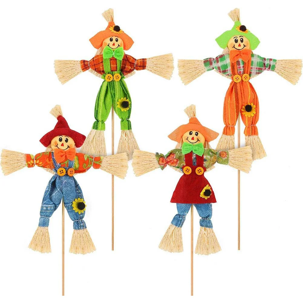 4 Pcs Scarecrow Halloween Decor Prop Bunting Fall Harvest Decorations Garden Scarecrows Standing Statue