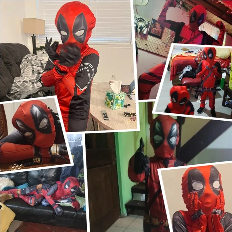 MARVEL Deadpool Cosplay Boys Men's Costume Quality Spandex Superhero Movie Character Bodysuit with Mask Children Christmas Gift