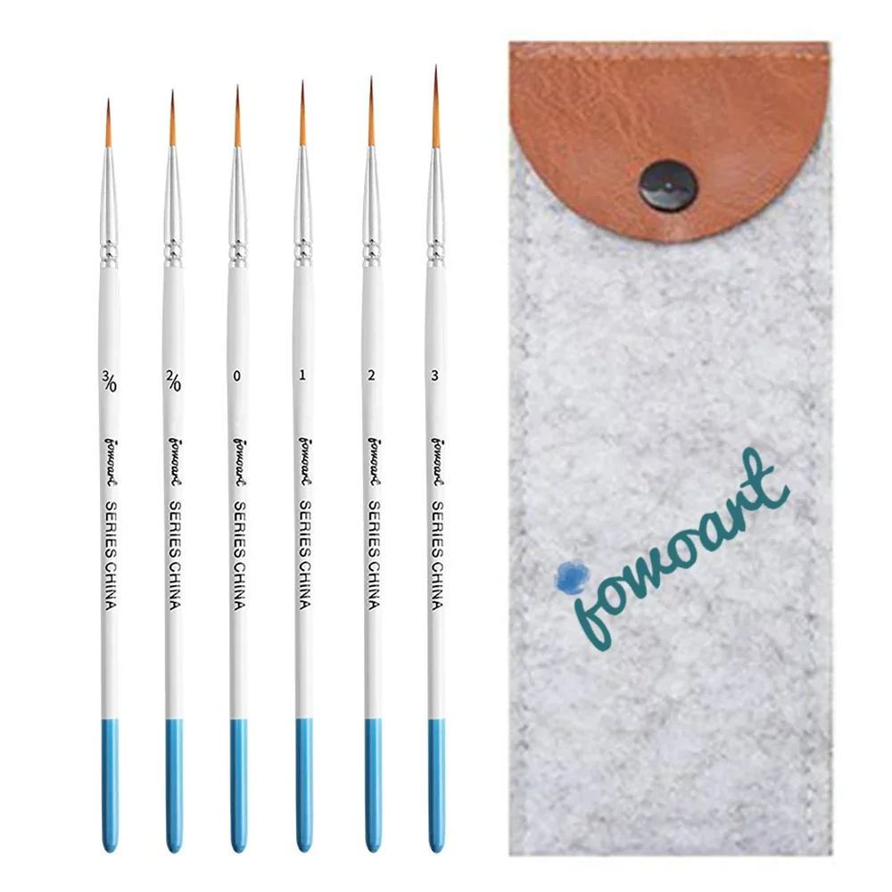6Pcs Extremely Fine Birch Short Rod Paint Brushes with Long Nylon Hair and Cartoon Art Line, Perfect for Outline Detail Painting