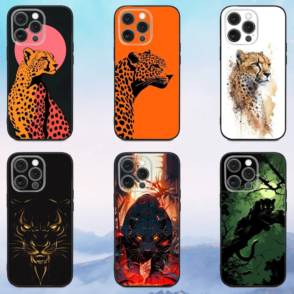 

Cheetah animal Phone Case For iPhone 16e,16,15,14,13,12,11,Pro,X,XS,Max,XR,Plus,Mini Soft Black Cover