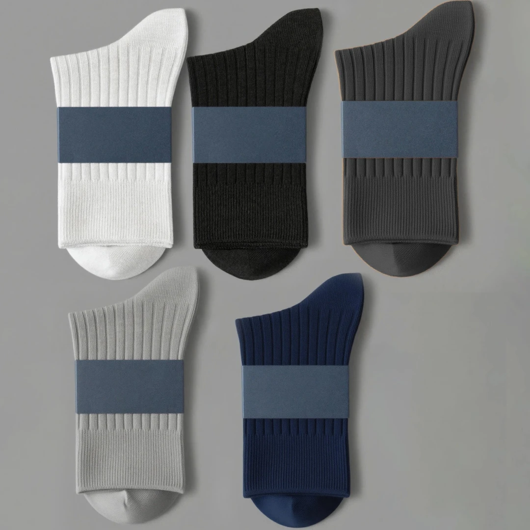 

Впитывающие пот и запахи носки средней длины из чистого хлопка для мужчин, белые и черные однотонные, осенние и зимние толстые носки