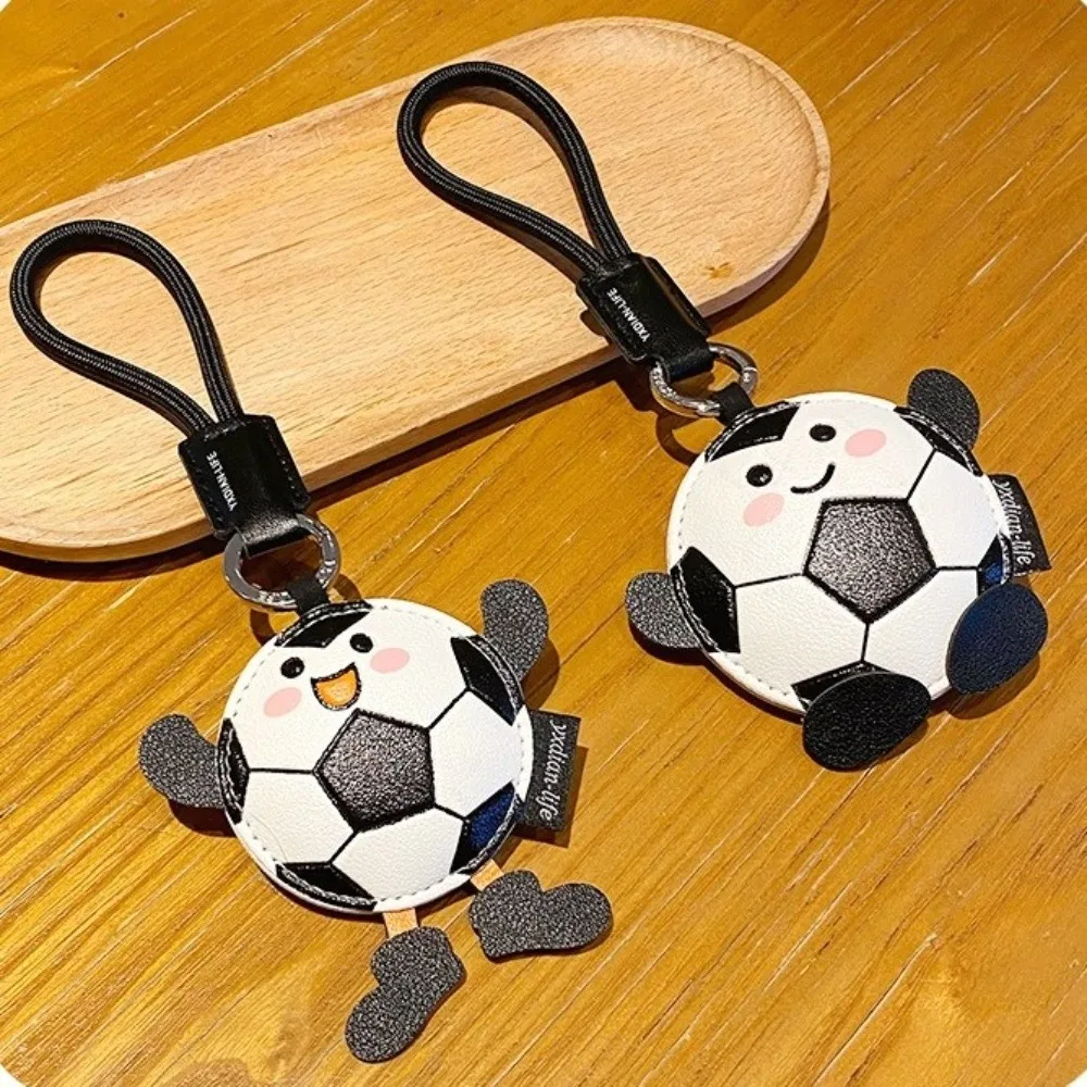 Cartoon Soccer Leather Keychain PU Leather with Carabiner Football Keychain Non-fading Wear-resistant Bag Hanging Pendant