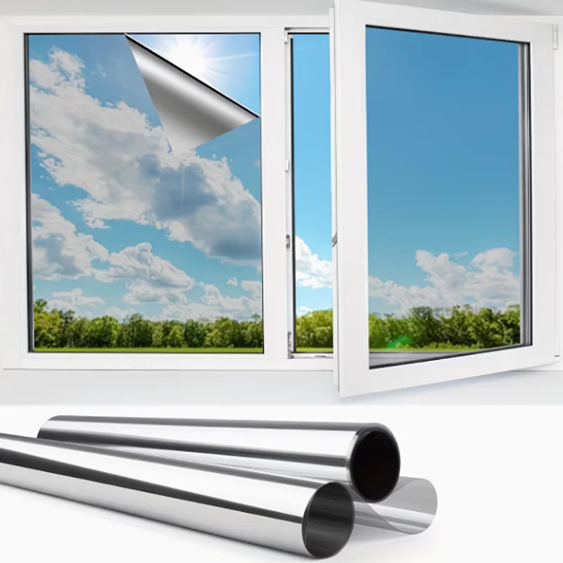 Diamond Silver One‑Way Window Film Heat Insulation UV Block Privacy Static Glass Sticker for Home Balcony Decor Use
