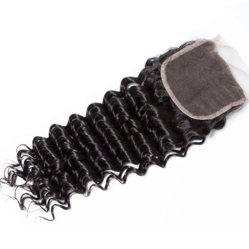 Natürliche Farbe, 4x4-Spitzenverschluss, tief gewelltes Echthaar, vorgebleichte Knoten, weiches, gewelltes Spitzenverschlussstück für den Salon-Haarsalonbedarf – Detail 1