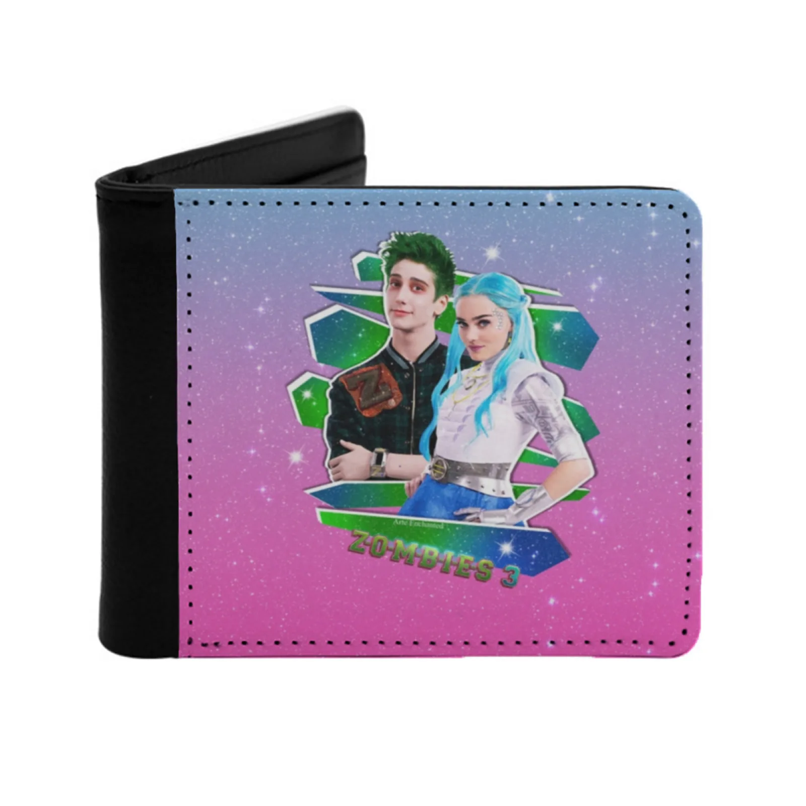 

Zombies 3 Milo And Meg Zed And Addison Galaxy Love Glitter Men Wallets Card Man Wallet Short Purse Bi-Fold Personalized Purses