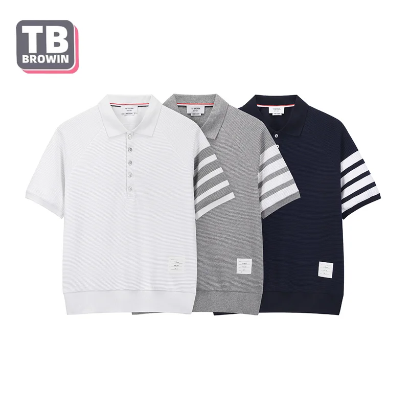 TB BROWIN tide brand half-sleeve four-bar men's striped cotton summer POLO lapel short-sleeved T-shirt casual trend couple wear