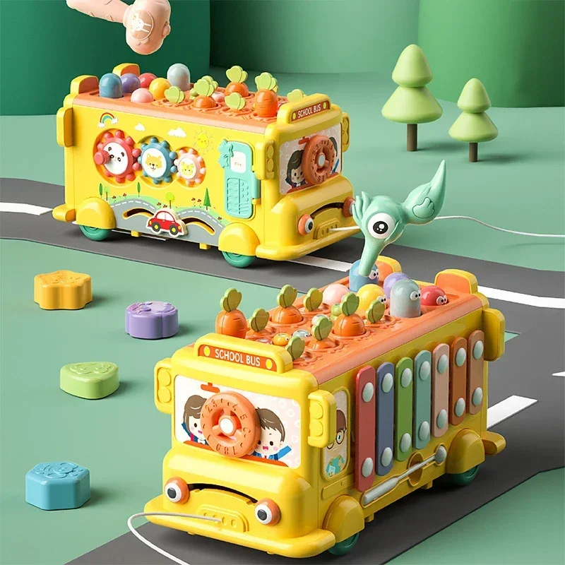 Ônibus instrumento musical montessori brinquedos multifuncionais blocos de construção das crianças em torno das contas jogo educativo mão-roscado