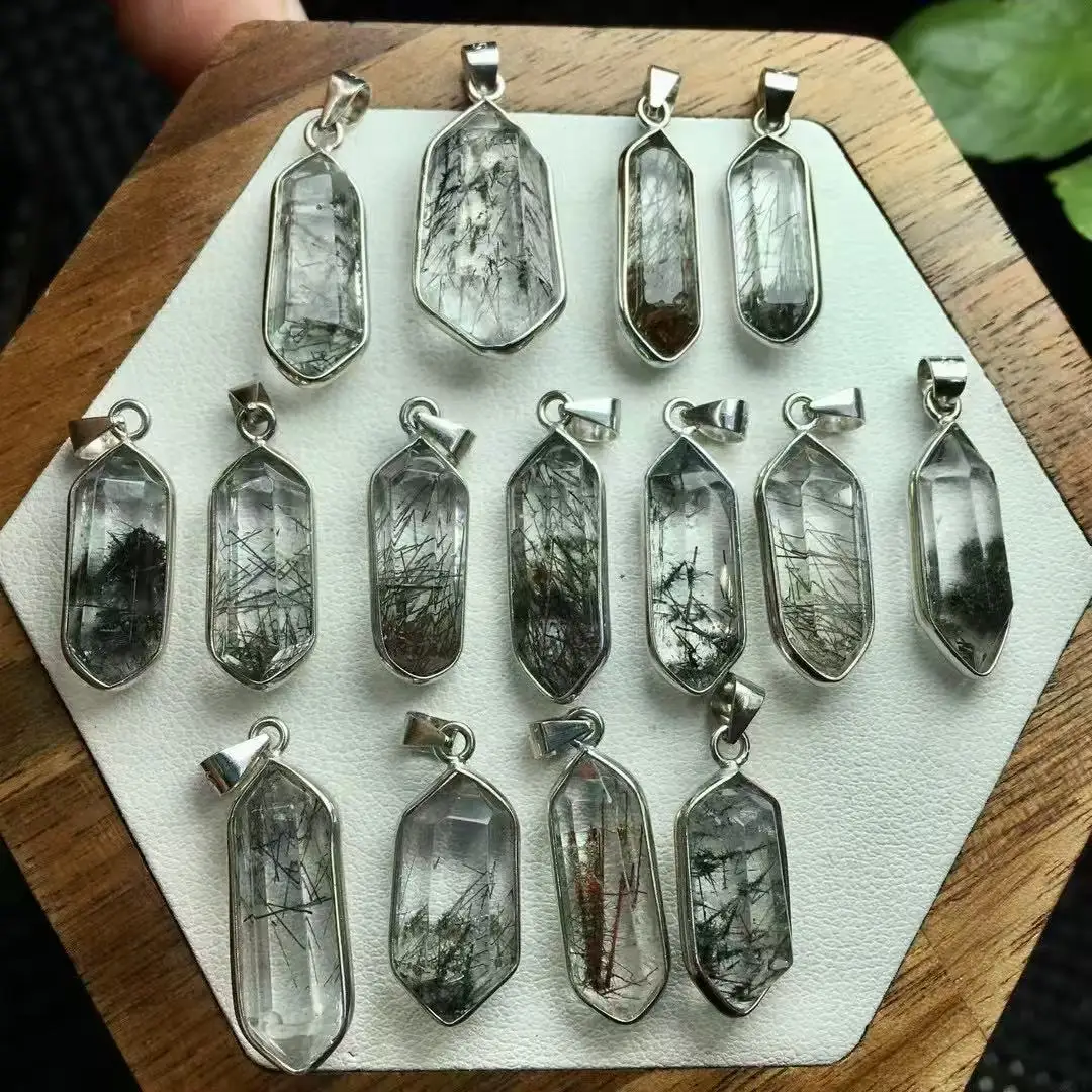 

Цельный кулон из серебра 925 пробы с натуральным черным рутилированным кварцевым кристаллом для медитации