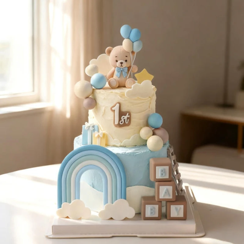 Adorno para tarta de muñecos de oso azul, decoración para tarta de fiesta de cumpleaños para niños, repostería para tarta de cumpleaños, regalos para Baby Shower, decoración para tarta de boda