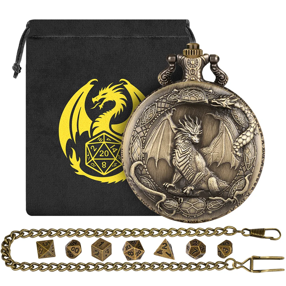 金属合金ドラゴン懐中時計ケース,レトロなエンターテインメントゲーム,ブロンズ,グレー,ブラック,7個