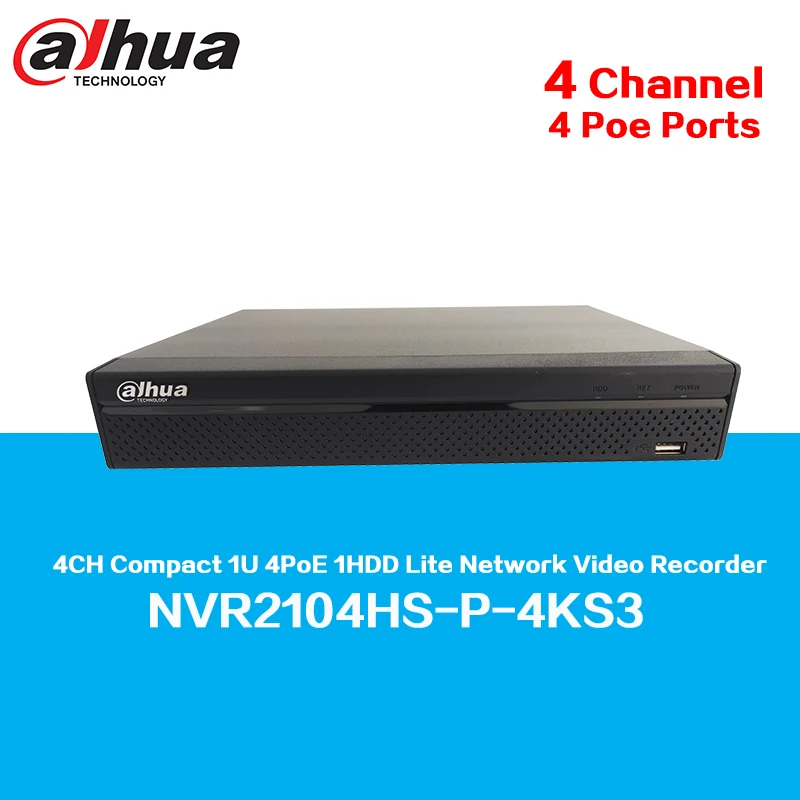 Dahua NVR2104HS-P-4KS3 4CH Compact 1U 4PoE 1HDD Lite 4K Network Video Recorder, Support Perimeter Protection