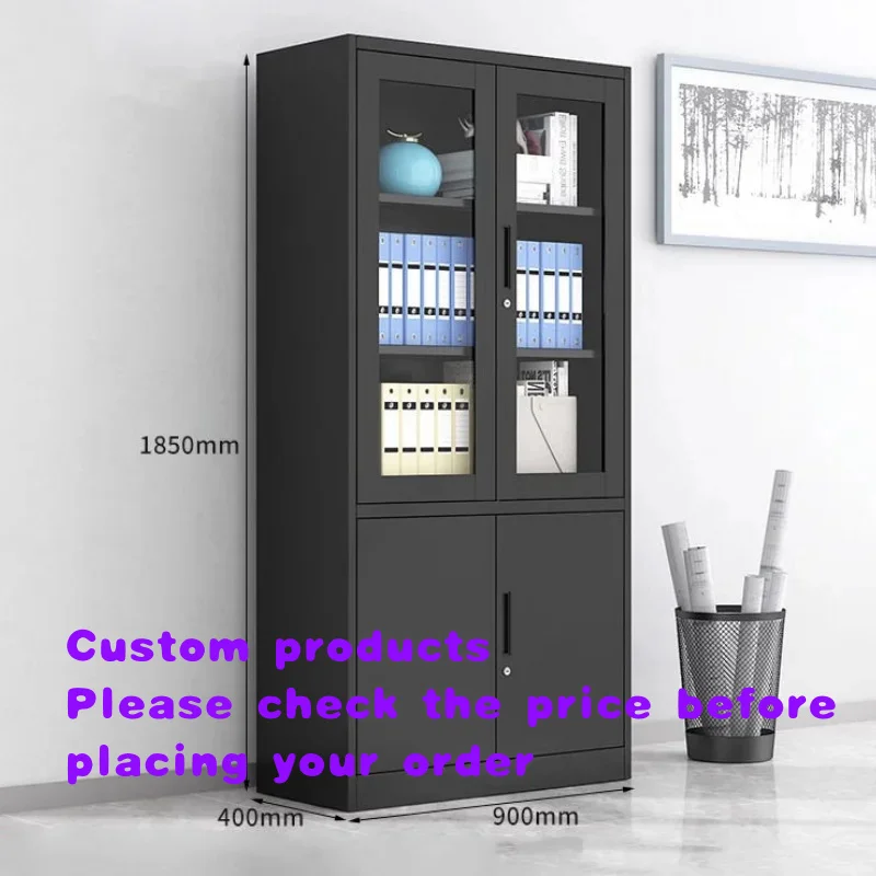 custom.Black Cheap School Office Laboratory Glass Door Steel Book Storage File Cabinet
