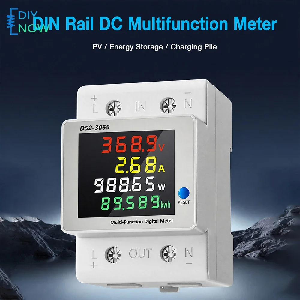 DC 14-600V Power Meter Multifunctional LCD Display Voltage Current and Power Meter DIN Rail Mounted DC Energy Meter