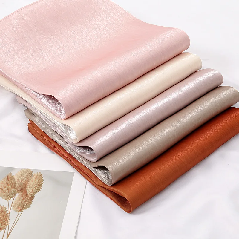 Amazon Hot Sale Breathable Cool Island Satin Crepe Long Scarf, Malaysia Metallic Thread Headwrap Turban Scarf