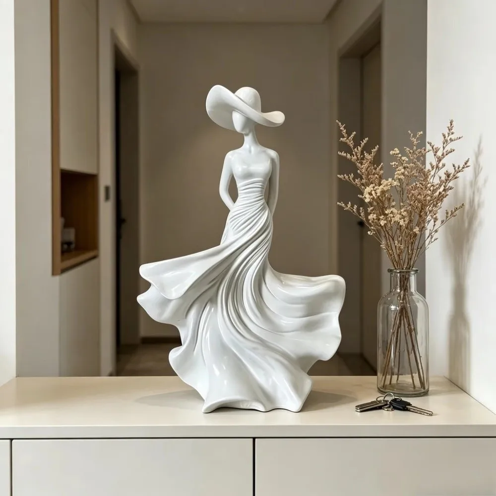 Minimalist 3D Printed Dancing Lady Statue Flowing Skirt Elegant Women Character Statue Home Decor Desktop Ornaments Art Decor